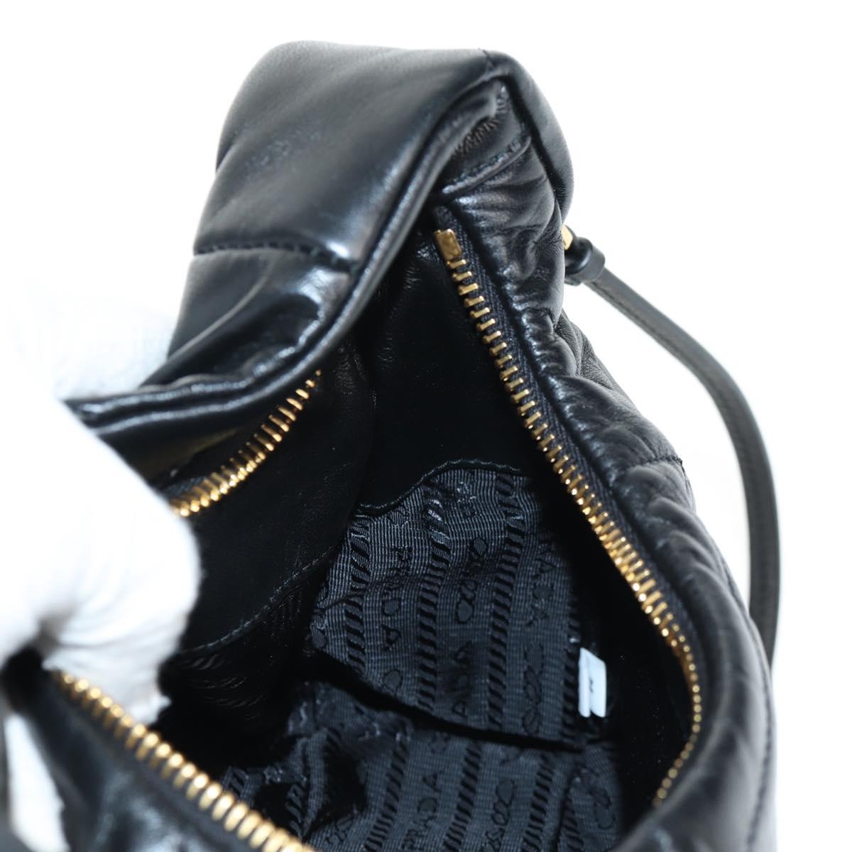 PRADA Hand Bag Leather 2way Black Gold Auth 128189M