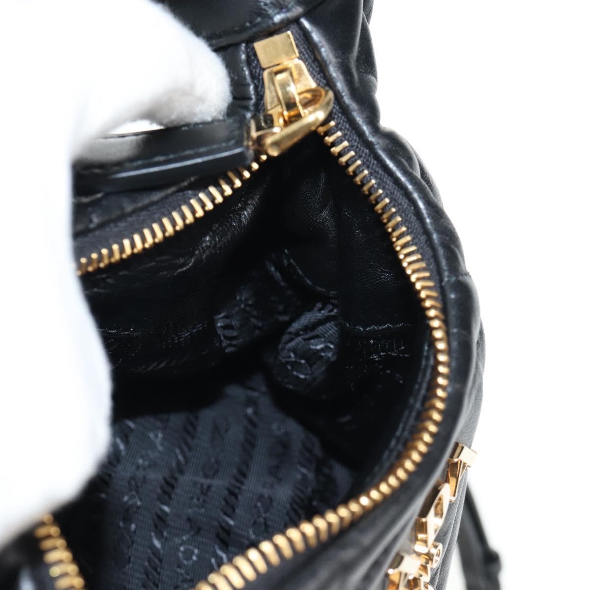 PRADA Hand Bag Leather 2way Black Gold Auth 128189SAM