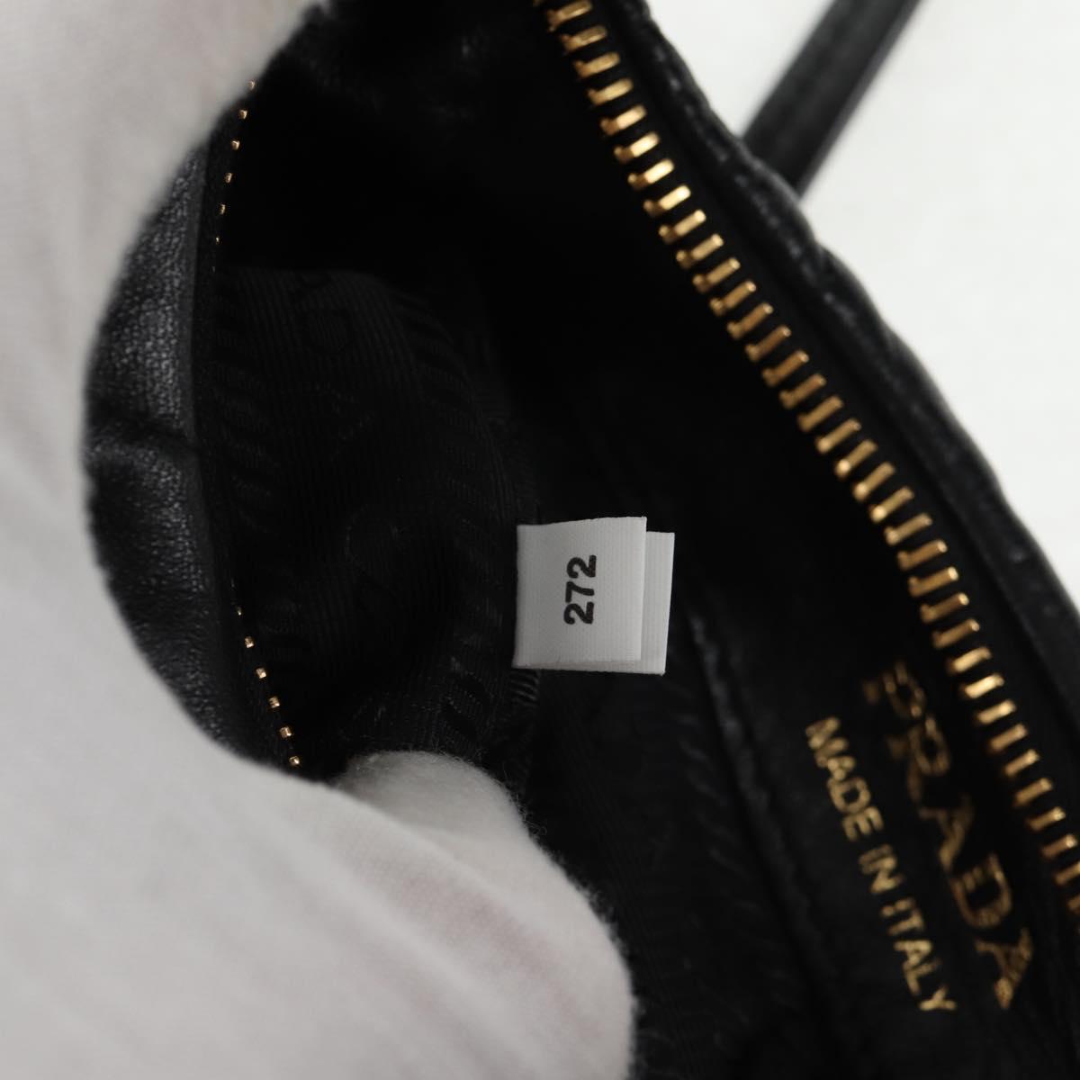 PRADA Hand Bag Leather 2way Black Gold Auth 128189M