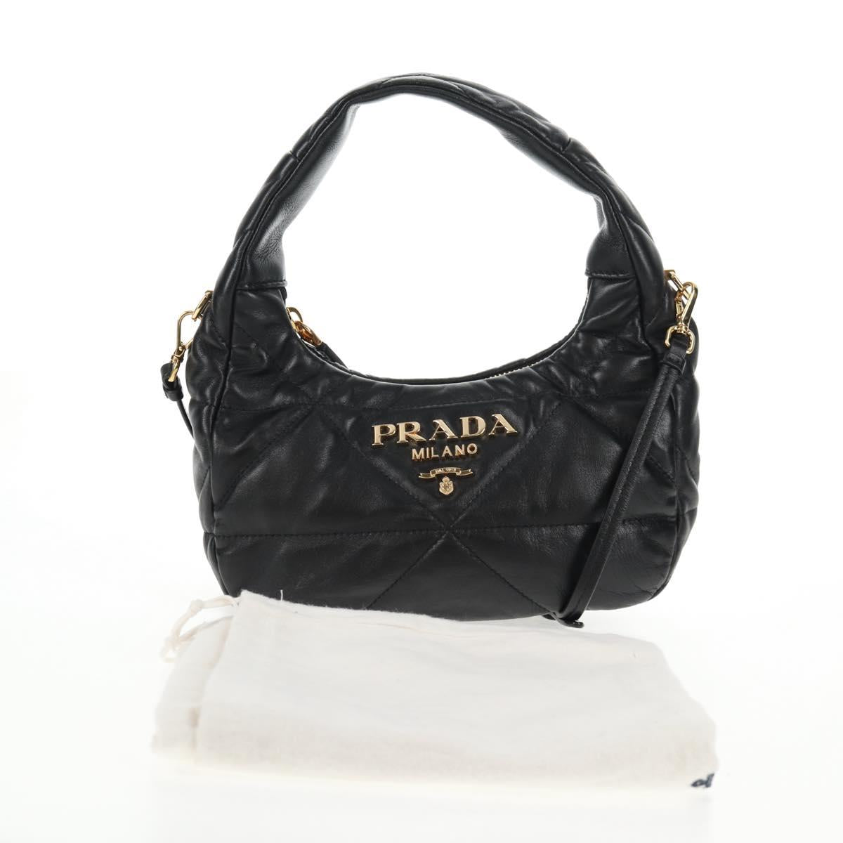 PRADA Hand Bag Leather 2way Black Gold Auth 128189SAM