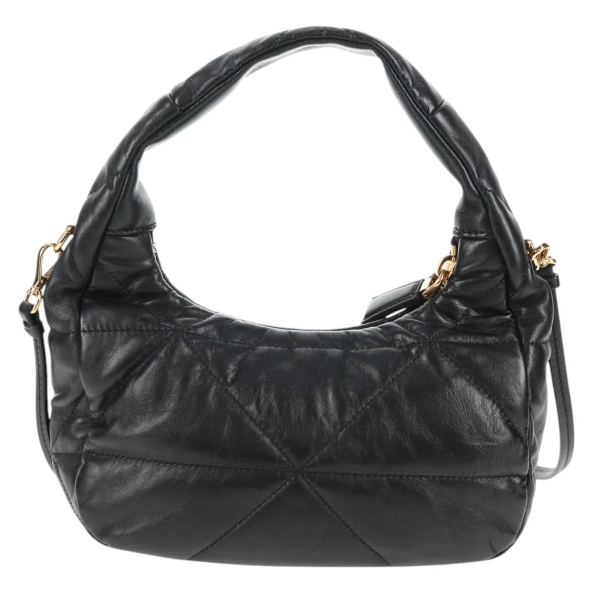 PRADA Hand Bag Leather 2way Black Gold Auth 128189M