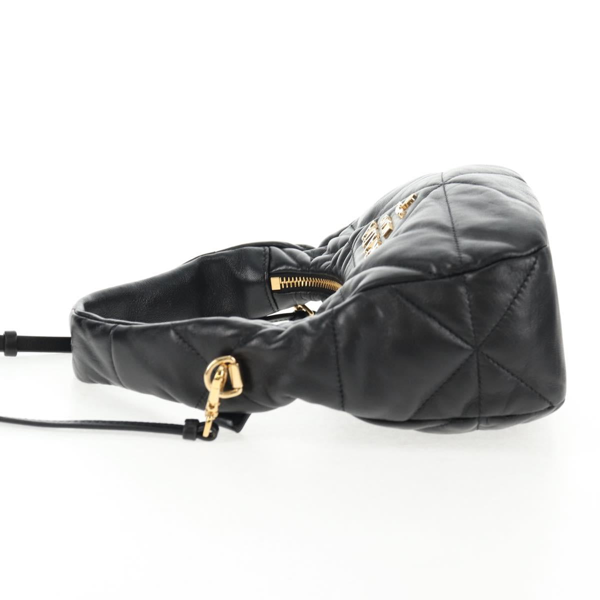 PRADA Hand Bag Leather 2way Black Gold Auth 128189SAM
