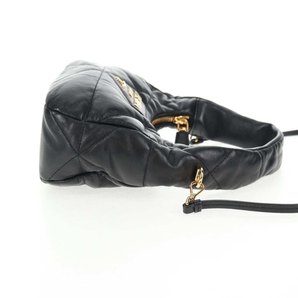 PRADA Hand Bag Leather 2way Black Gold Auth 128189M