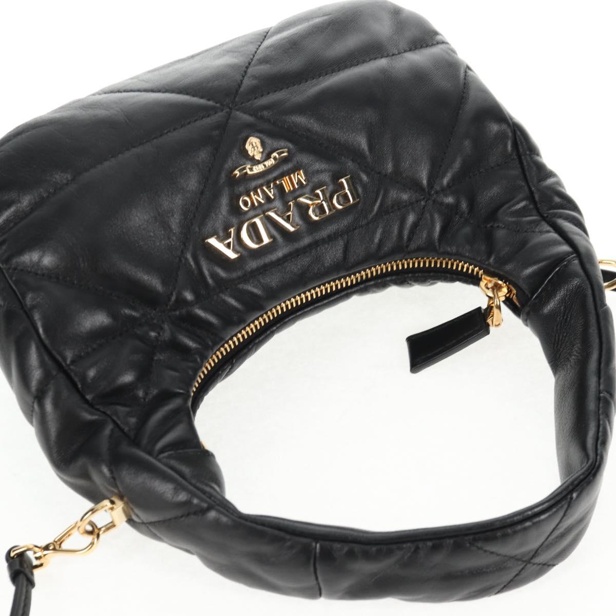 PRADA Hand Bag Leather 2way Black Gold Auth 128189M