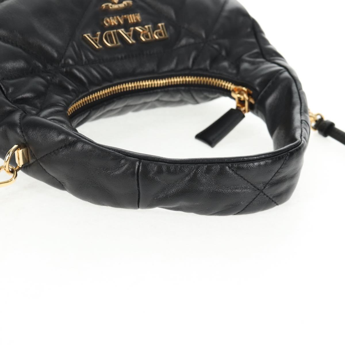 PRADA Hand Bag Leather 2way Black Gold Auth 128189M