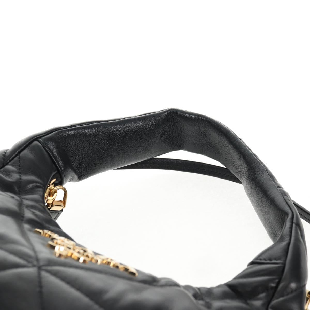 PRADA Hand Bag Leather 2way Black Gold Auth 128189M