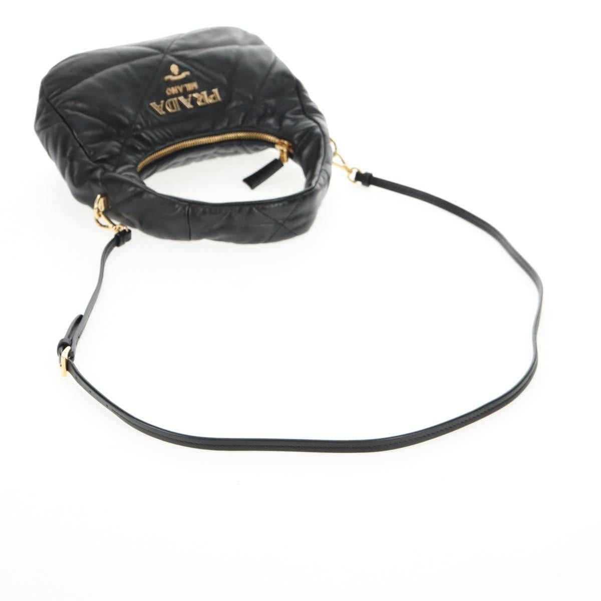 PRADA Hand Bag Leather 2way Black Gold Auth 128189SAM
