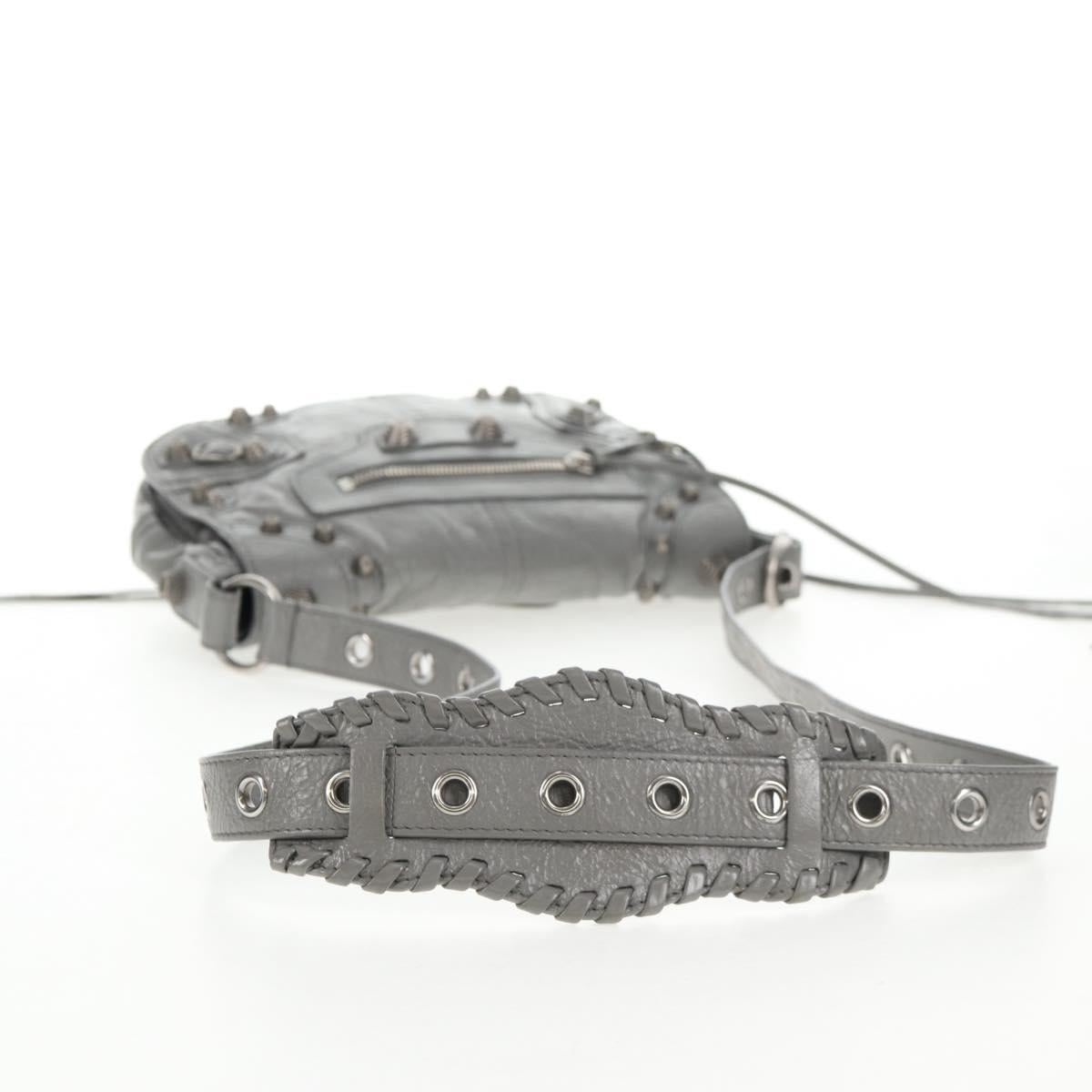 BALENCIAGA Flap Bag XS Shoulder Bag Leather 2way Gray Silver 719082 Auth 128190M