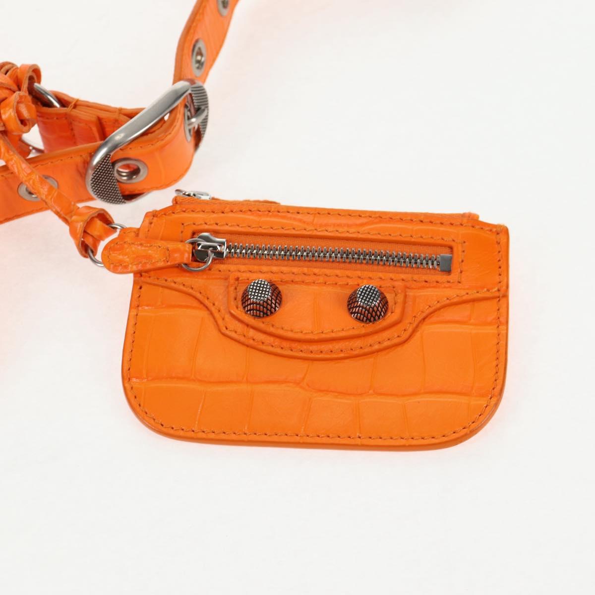 BALENCIAGA Le Cagoule XS Shoulder Bag Leather Orange Silver 671309 Auth 128191M