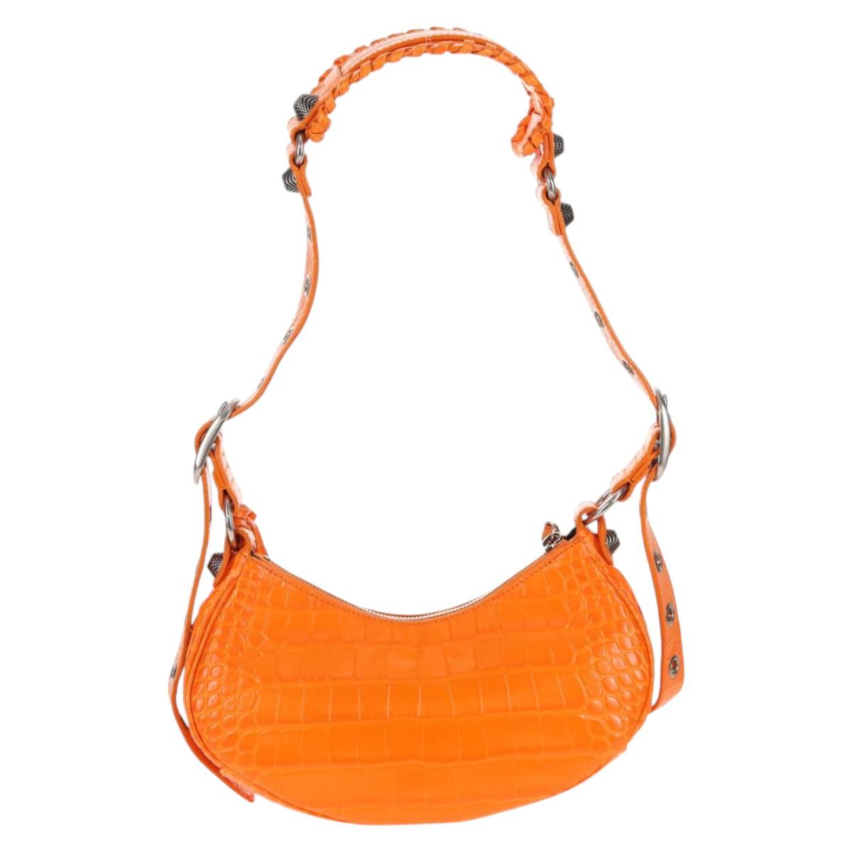 BALENCIAGA Le Cagoule XS Shoulder Bag Leather Orange Silver 671309 Auth 128191M