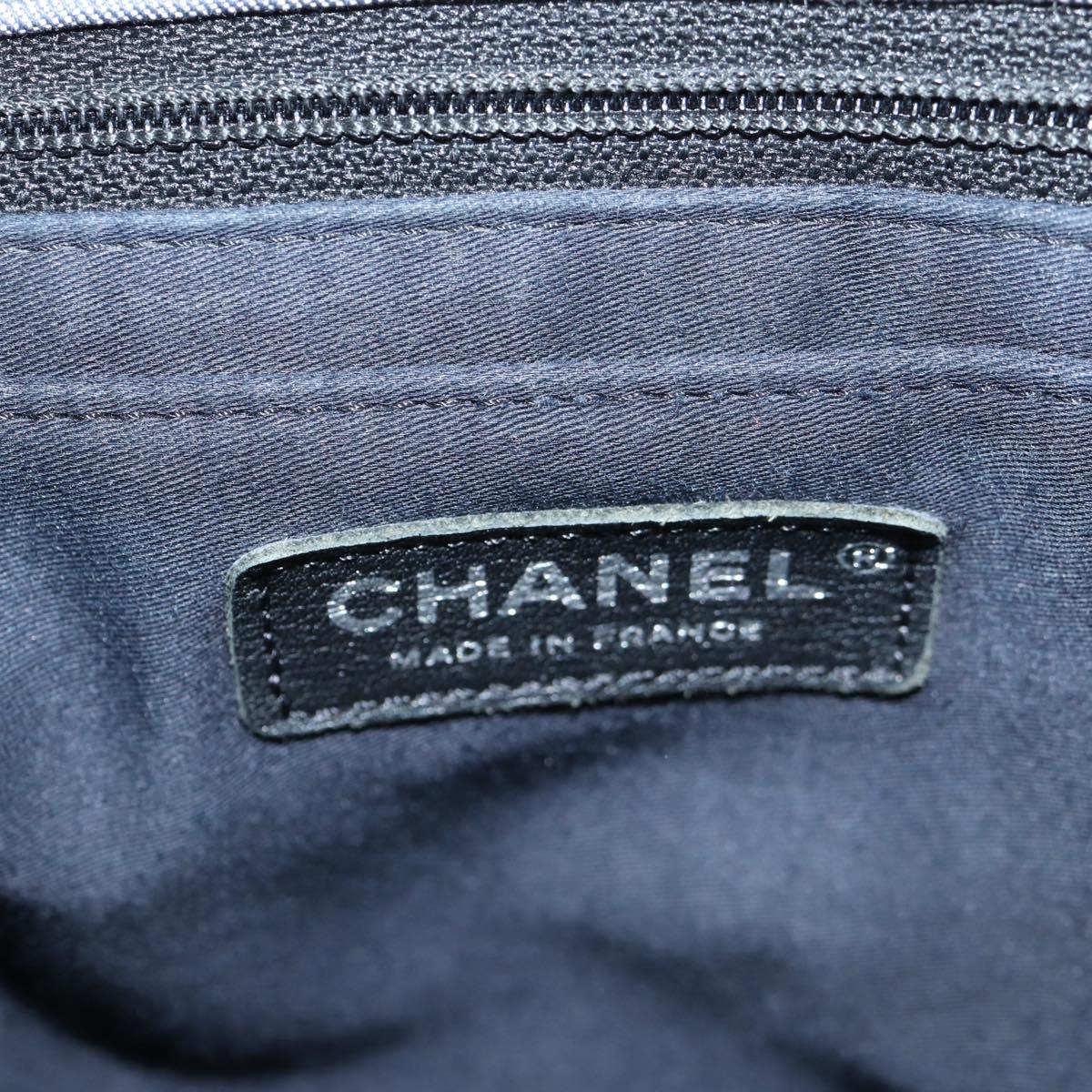 CHANEL Patchwork Chain Shoulder Bag Canvas Blue Silver CC Auth 128192SM