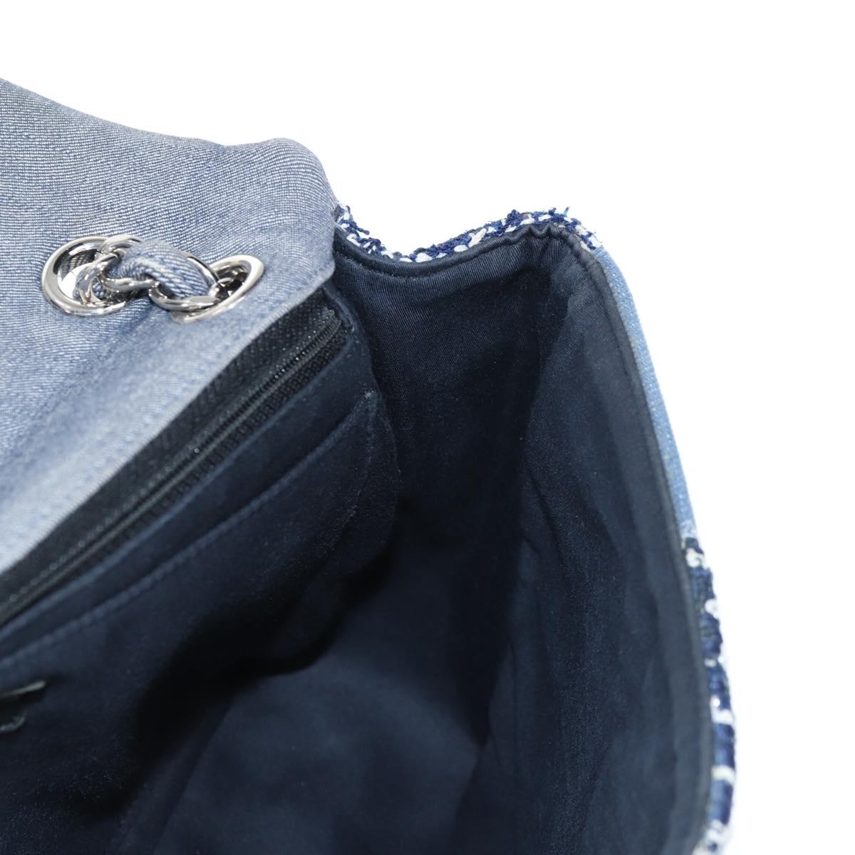 CHANEL Patchwork Chain Shoulder Bag Canvas Blue Silver CC Auth 128192SM