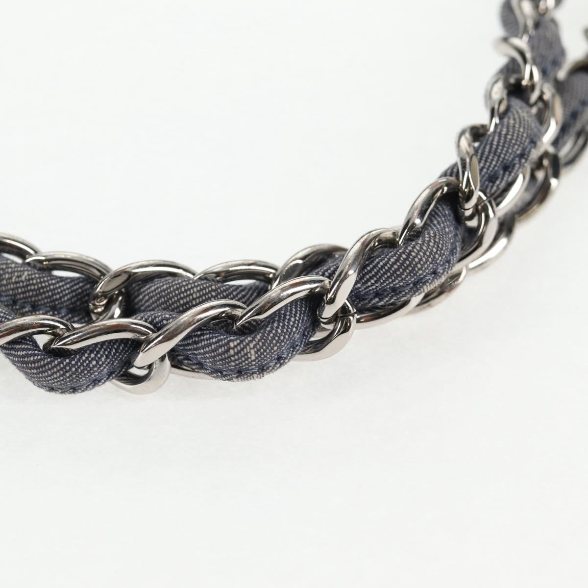 CHANEL Patchwork Chain Shoulder Bag Canvas Blue Silver CC Auth 128192SM