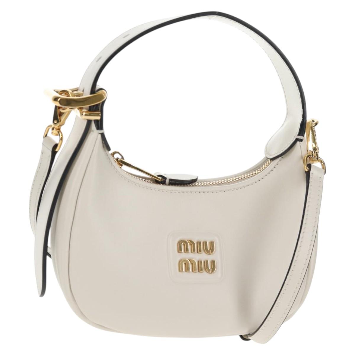Miu Miu Hand Bag Leather 2way White Gold Auth 128194M