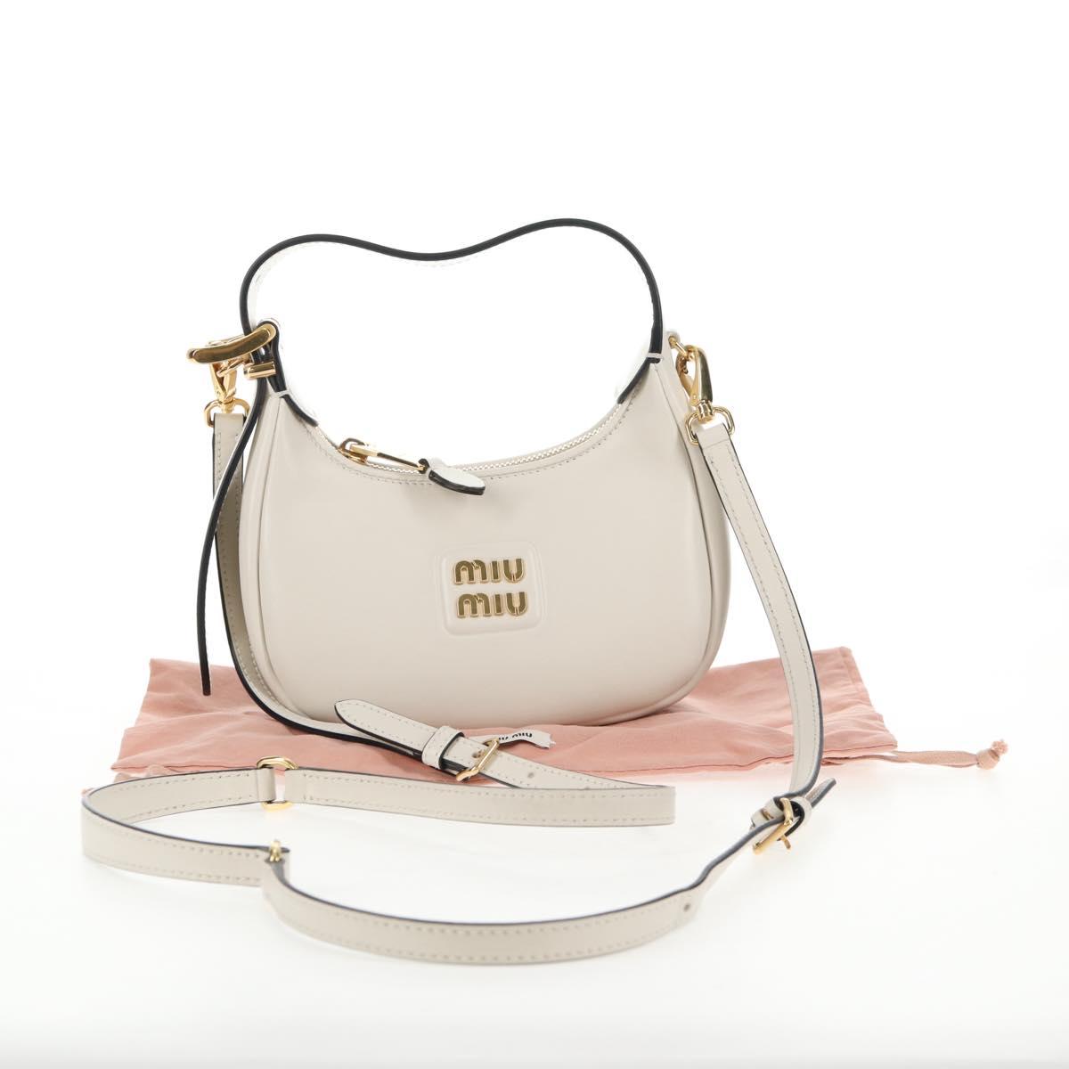 Miu Miu Hand Bag Leather 2way White Gold Auth 128194M