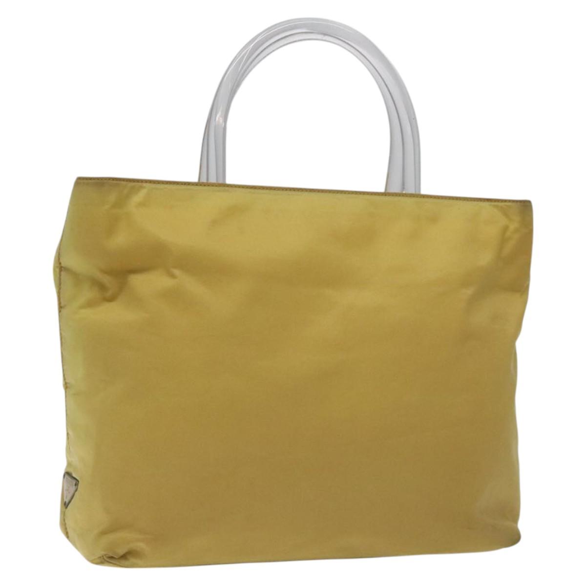 PRADA Hand Bag Nylon Yellow Silver Auth 128229