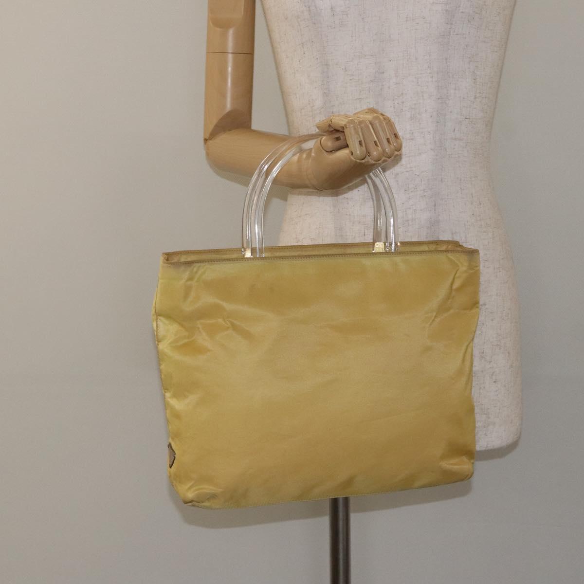 PRADA Hand Bag Nylon Yellow Silver Auth 128229