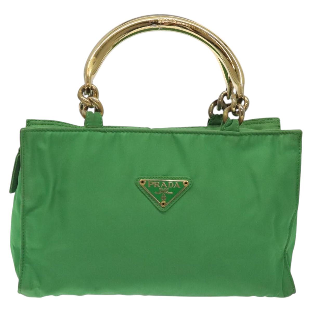 PRADA Hand Bag Nylon Green Gold Auth 128230