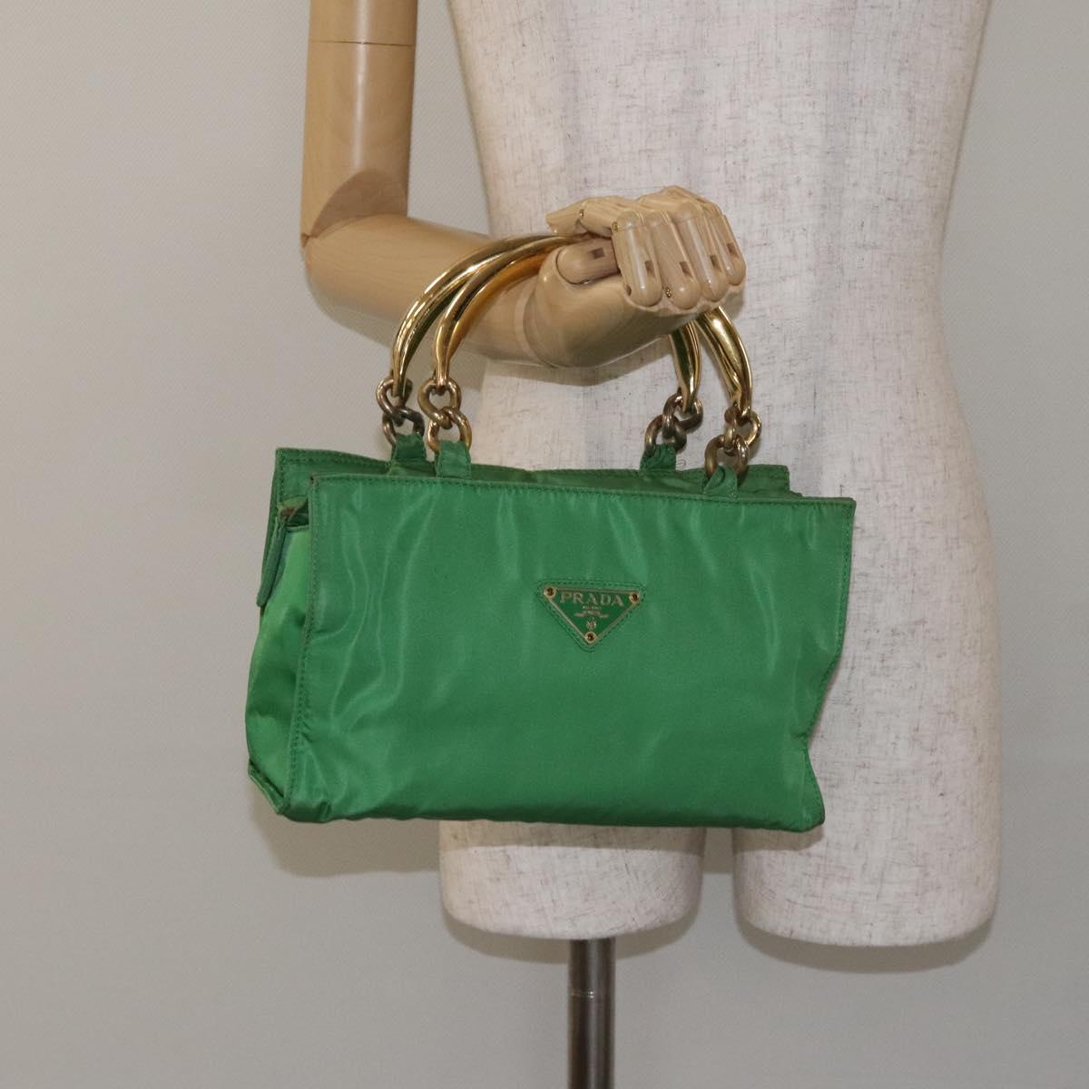 PRADA Hand Bag Nylon Green Gold Auth 128230