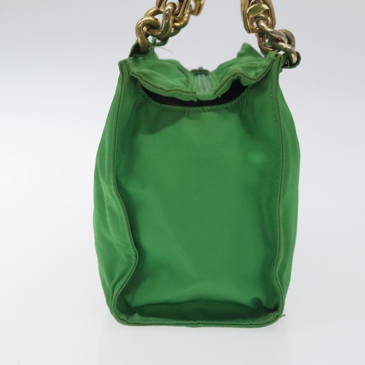 PRADA Hand Bag Nylon Green Gold Auth 128230