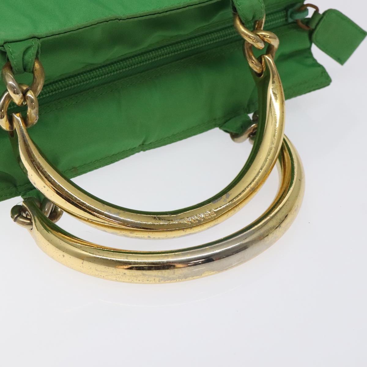 PRADA Hand Bag Nylon Green Gold Auth 128230