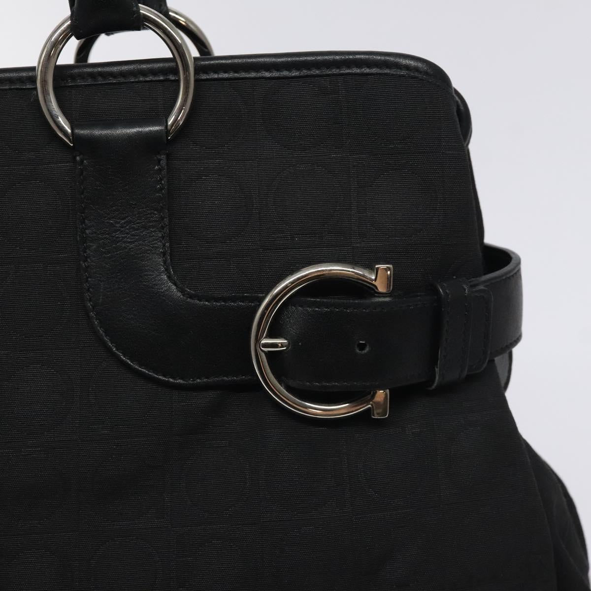 Salvatore Ferragamo Gancini Hand Bag Nylon Black Silver Auth 128232