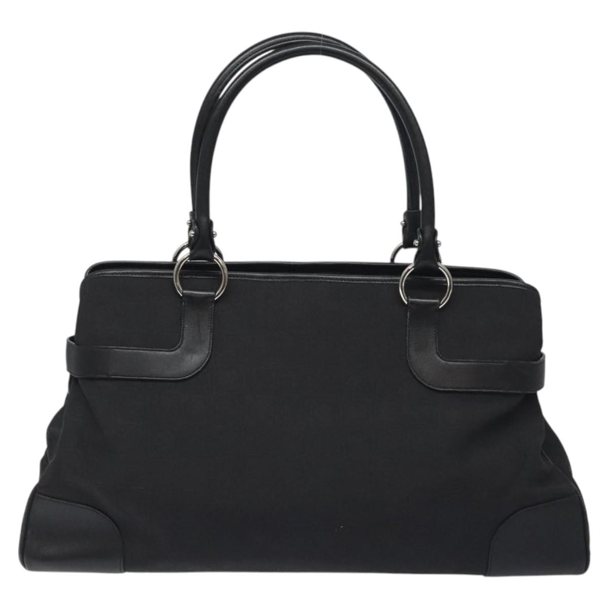 Salvatore Ferragamo Gancini Hand Bag Nylon Black Silver Auth 128232