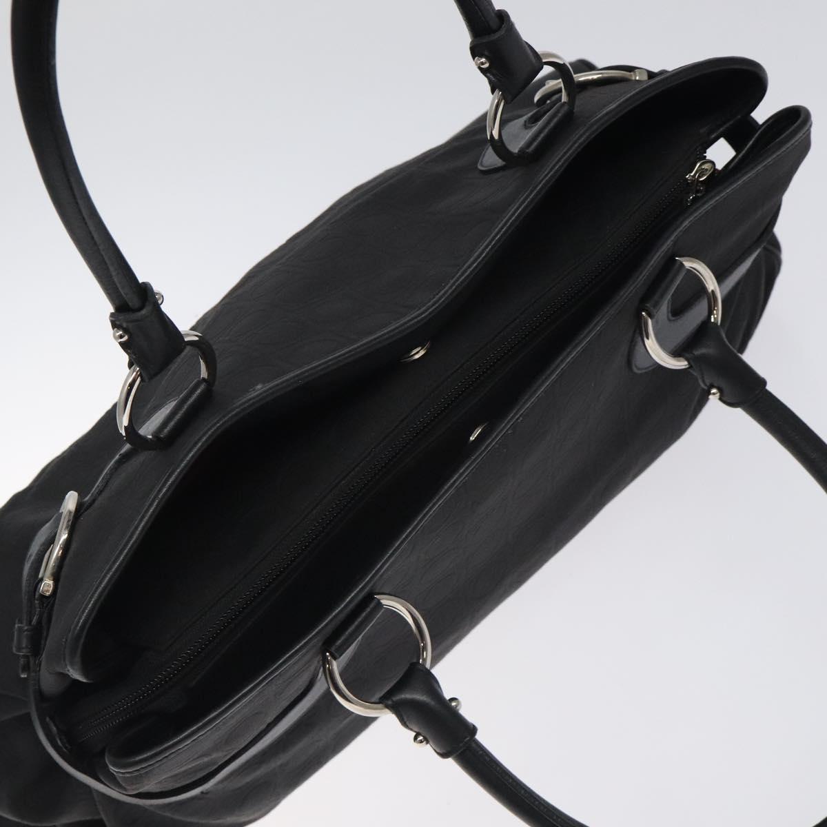 Salvatore Ferragamo Gancini Hand Bag Nylon Black Silver Auth 128232