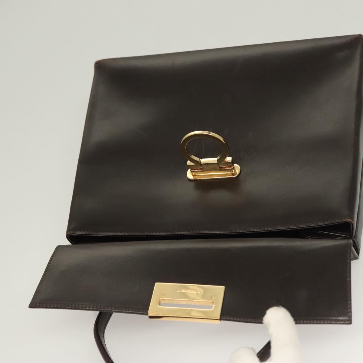 Salvatore Ferragamo Gancini Hand Bag Leather 2way Brown Gold Auth 128233