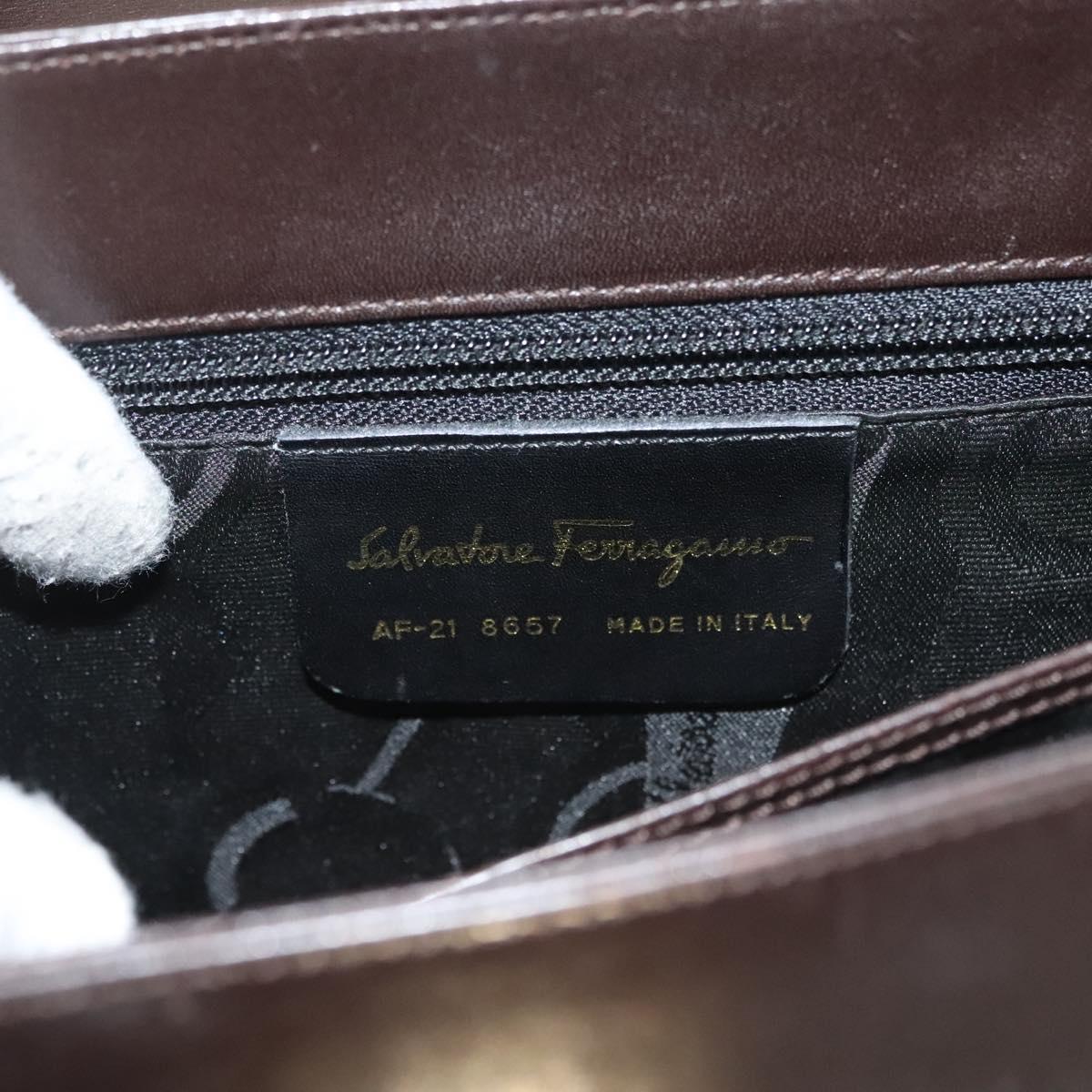 Salvatore Ferragamo Gancini Hand Bag Leather 2way Brown Gold Auth 128233