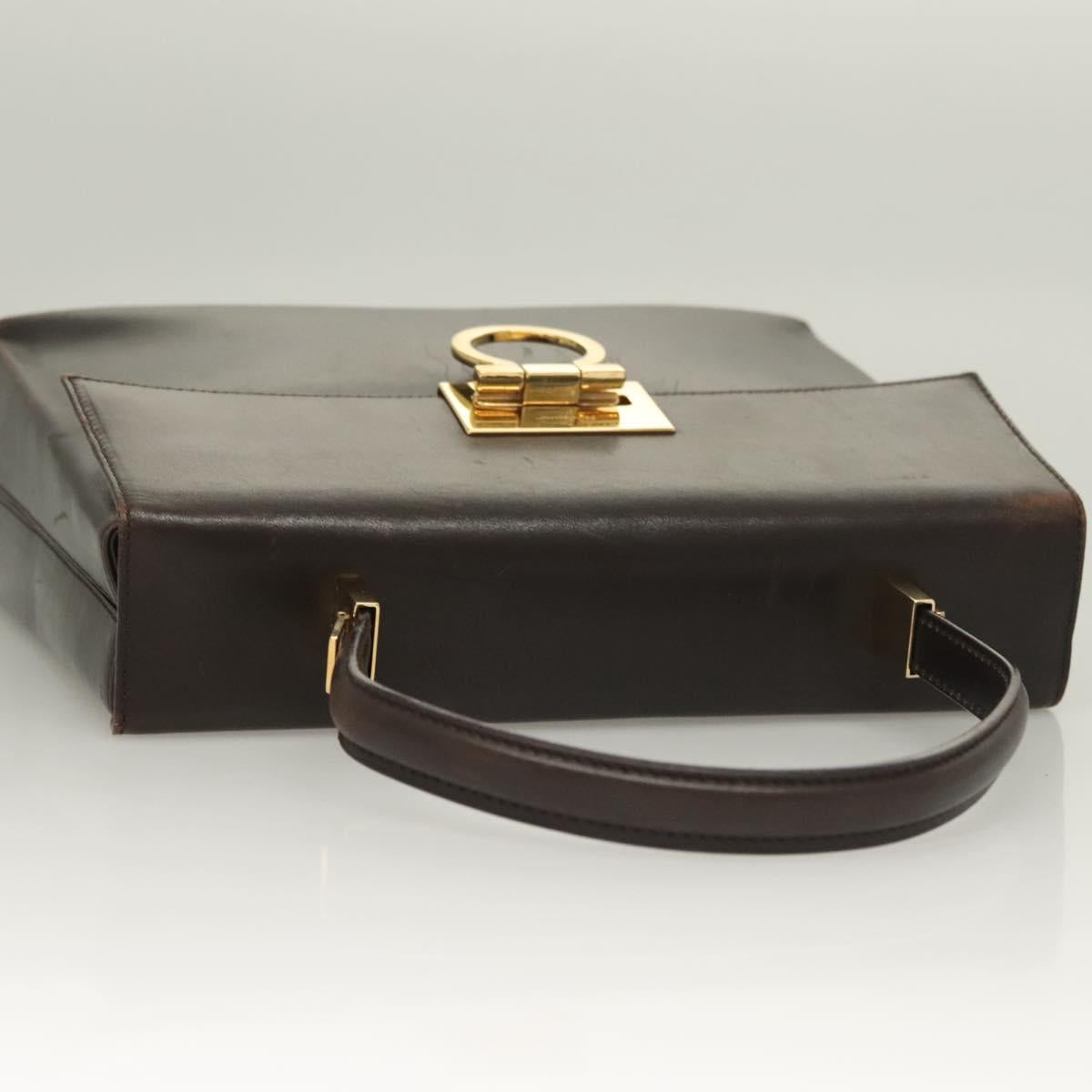Salvatore Ferragamo Gancini Hand Bag Leather 2way Brown Gold Auth 128233