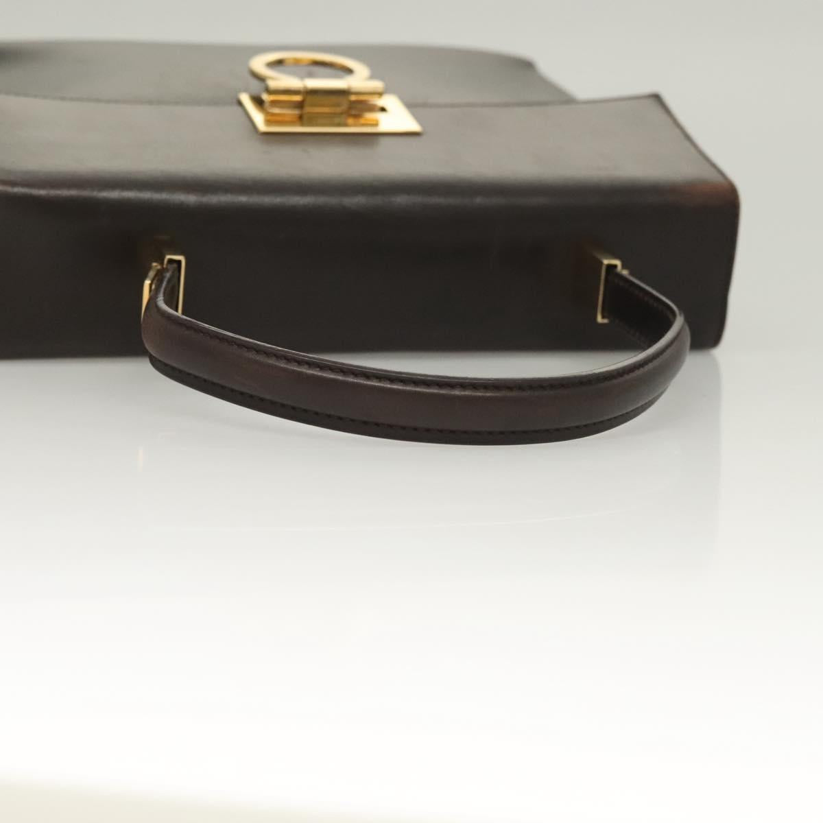 Salvatore Ferragamo Gancini Hand Bag Leather 2way Brown Gold Auth 128233
