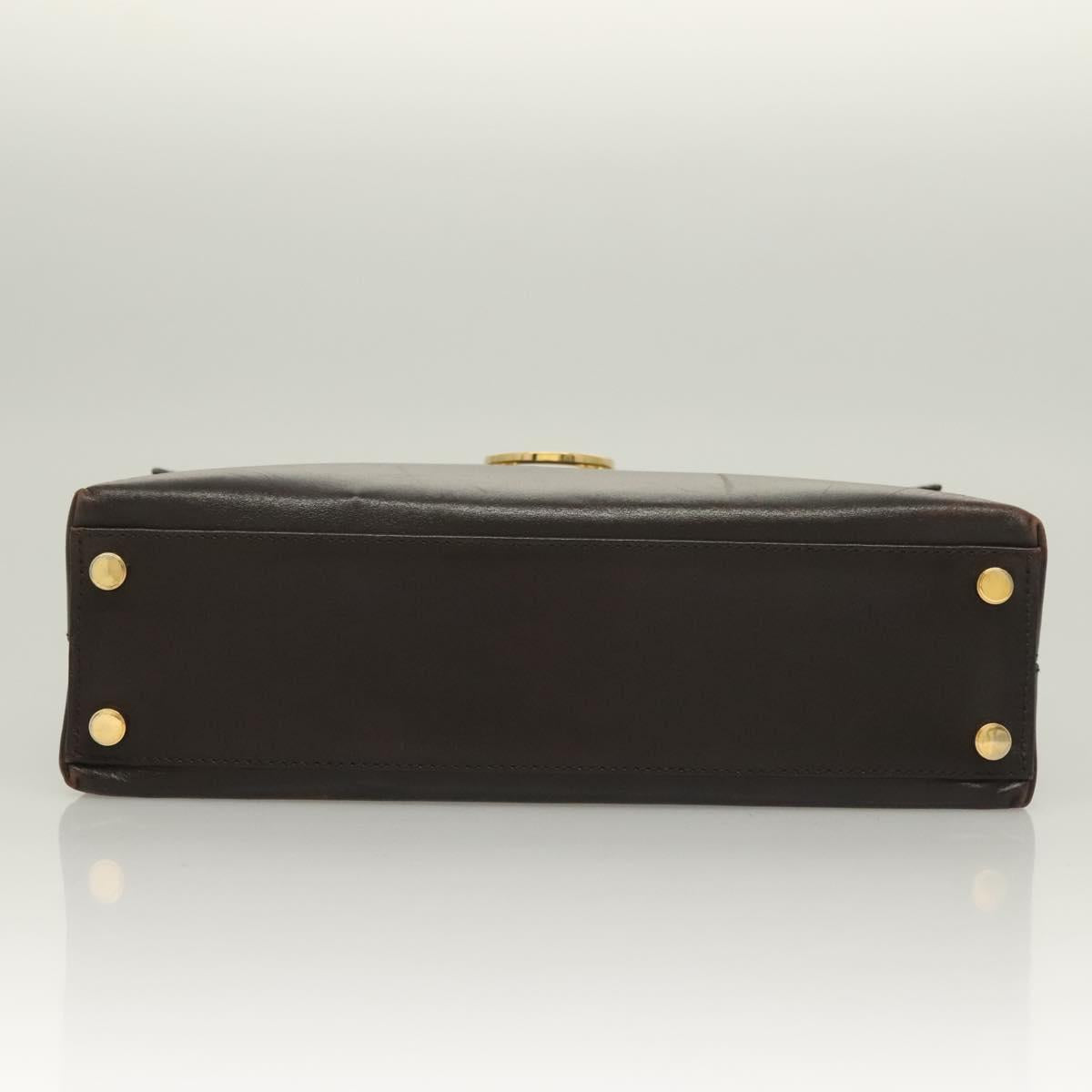Salvatore Ferragamo Gancini Hand Bag Leather 2way Brown Gold Auth 128233
