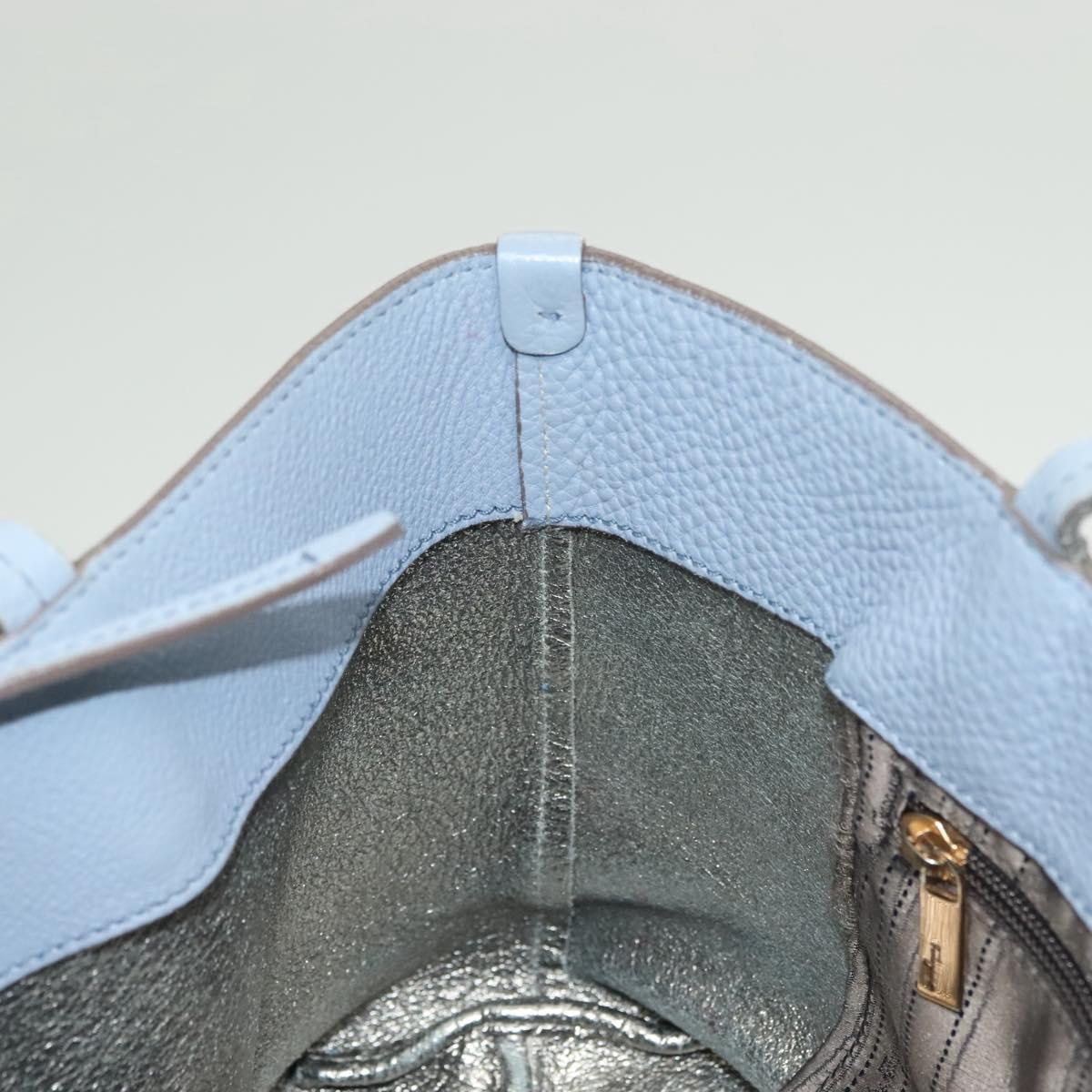 Salvatore Ferragamo Gancini Hand Bag Leather Light Blue Gold Auth 128234