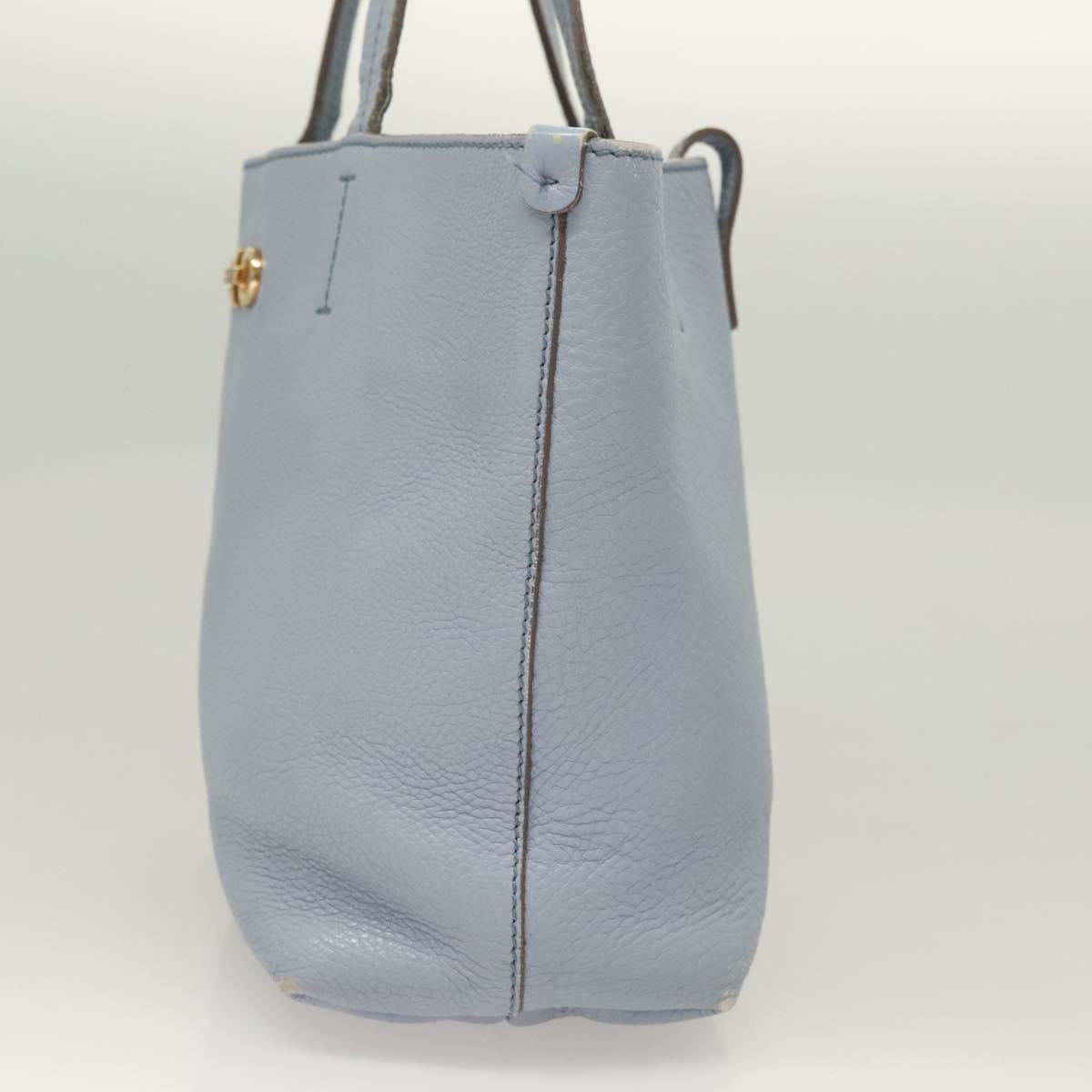 Salvatore Ferragamo Gancini Hand Bag Leather Light Blue Gold Auth 128234