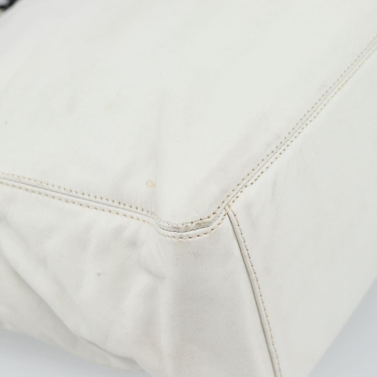CHANEL Chain Tote Bag Lamb Skin White CC Auth 128237