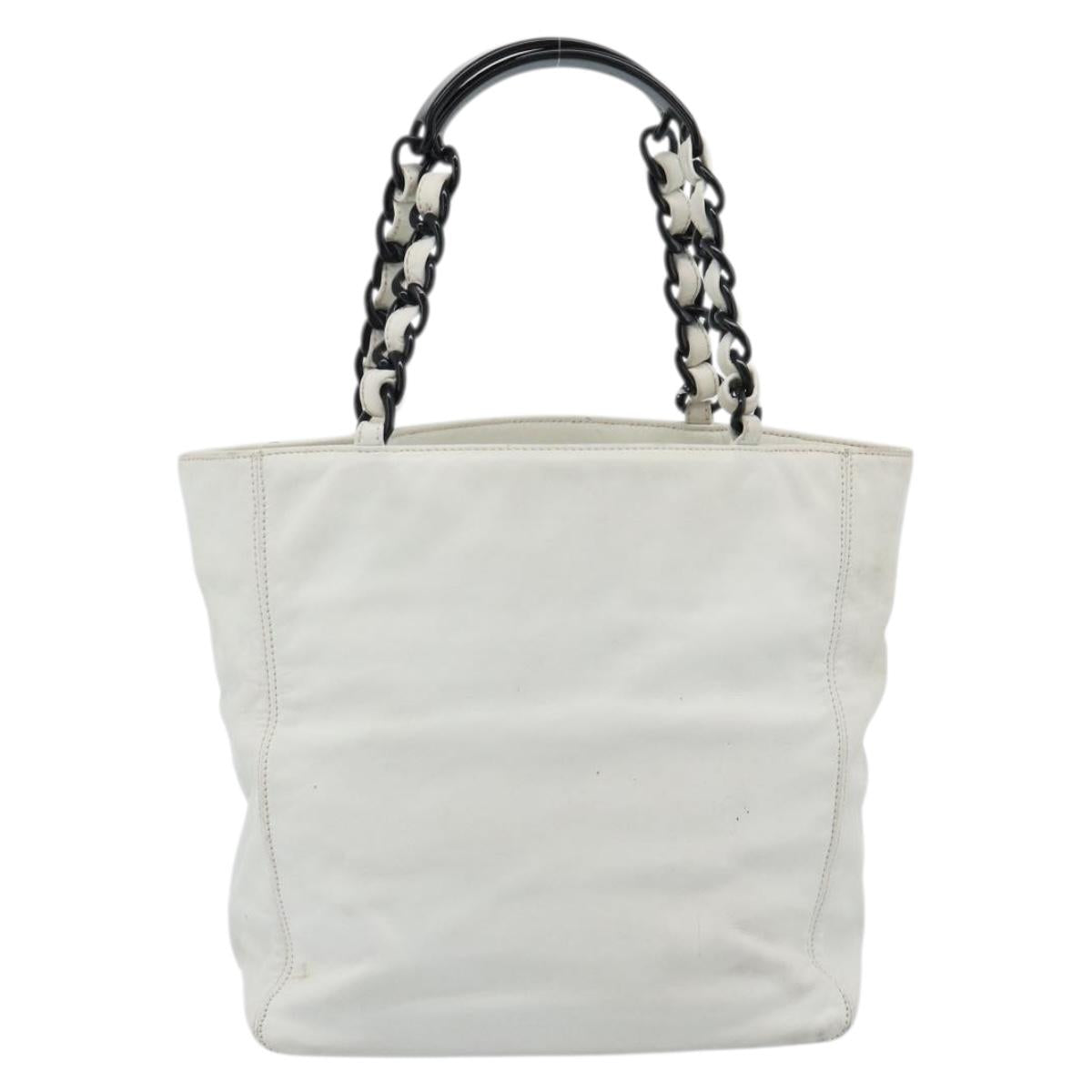 CHANEL Chain Tote Bag Lamb Skin White CC Auth 128237