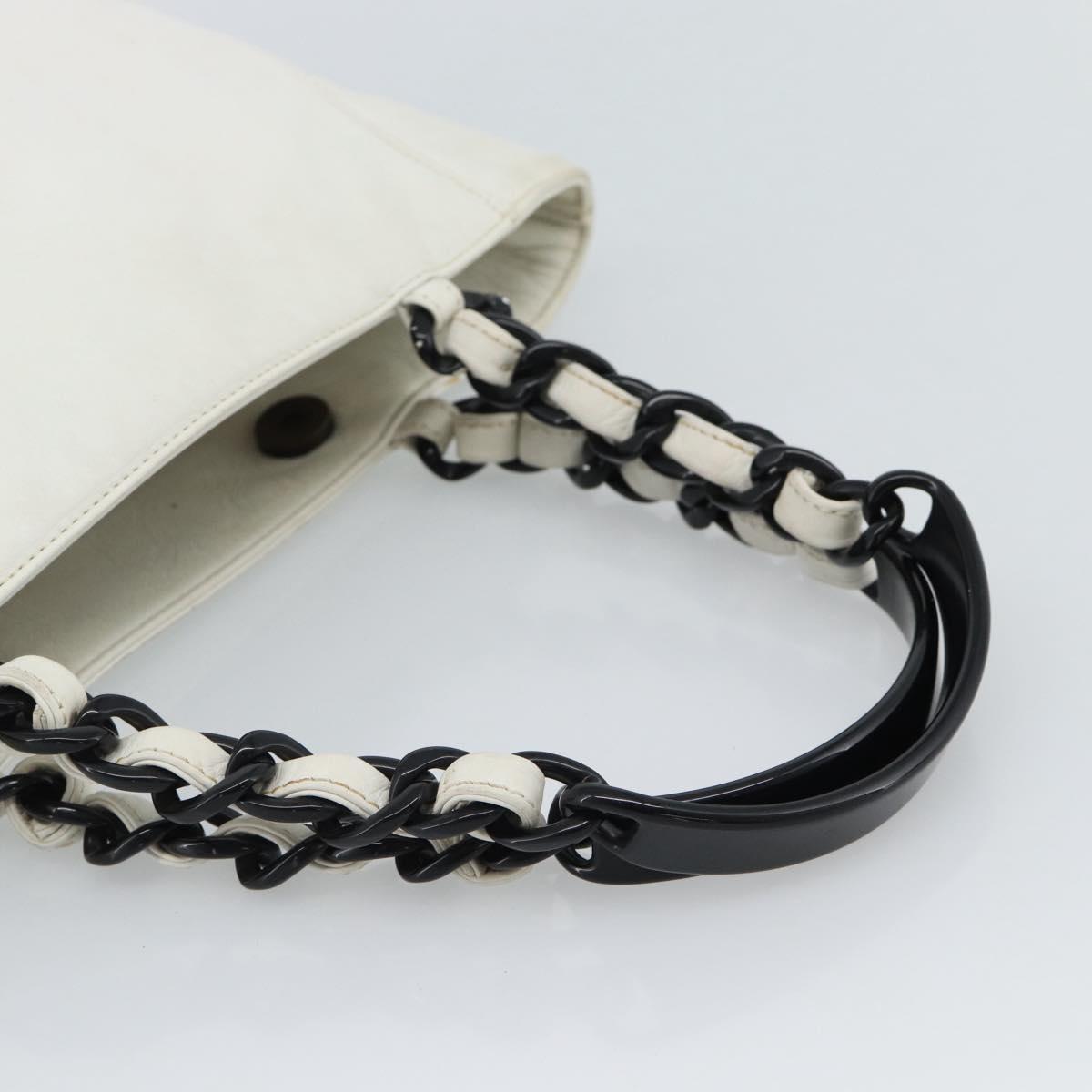 CHANEL Chain Tote Bag Lamb Skin White CC Auth 128237