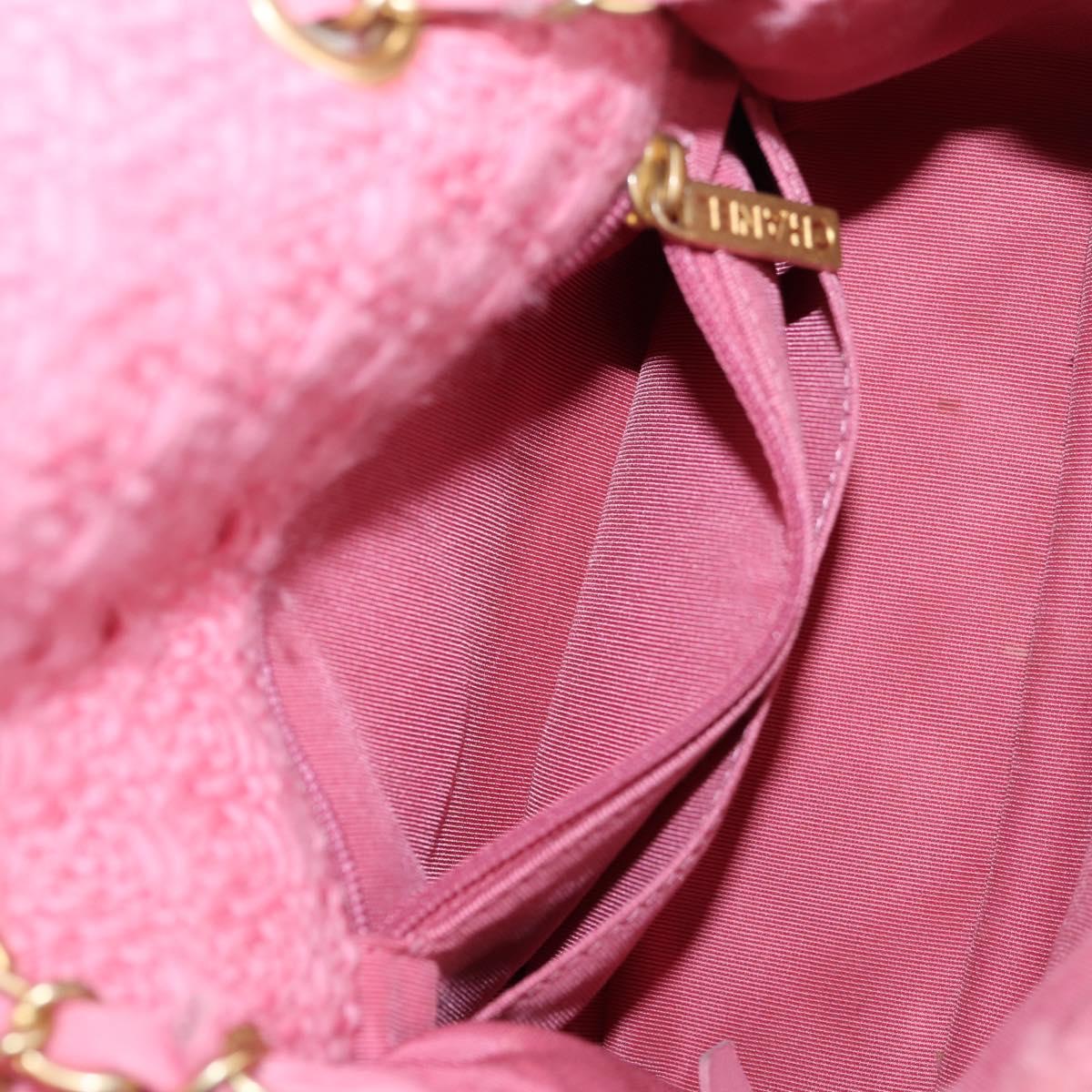 CHANEL Matelasse Chain Shoulder Bag Wool Pink Gold CC Auth 128240SM