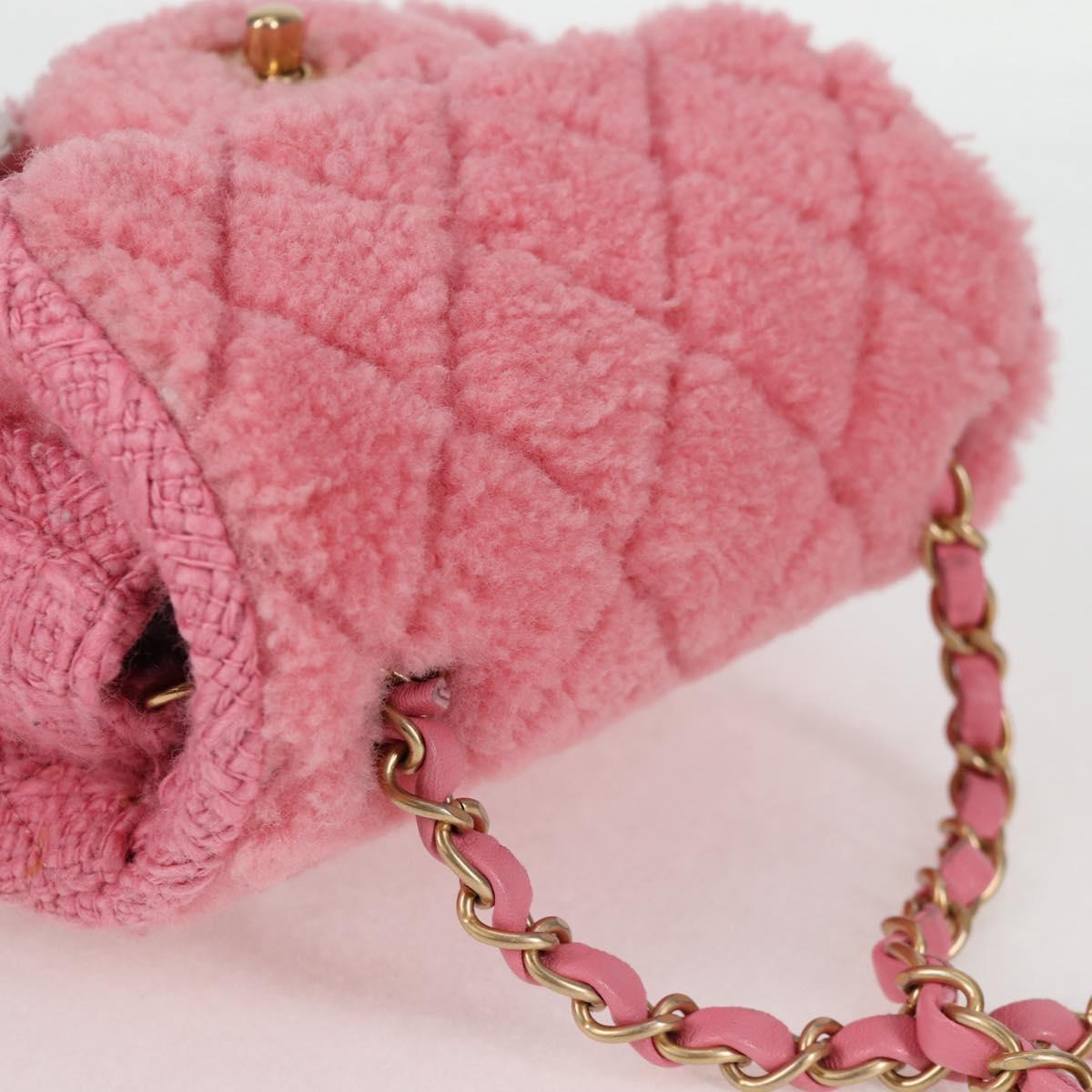 CHANEL Matelasse Chain Shoulder Bag Wool Pink Gold CC Auth 128240SM