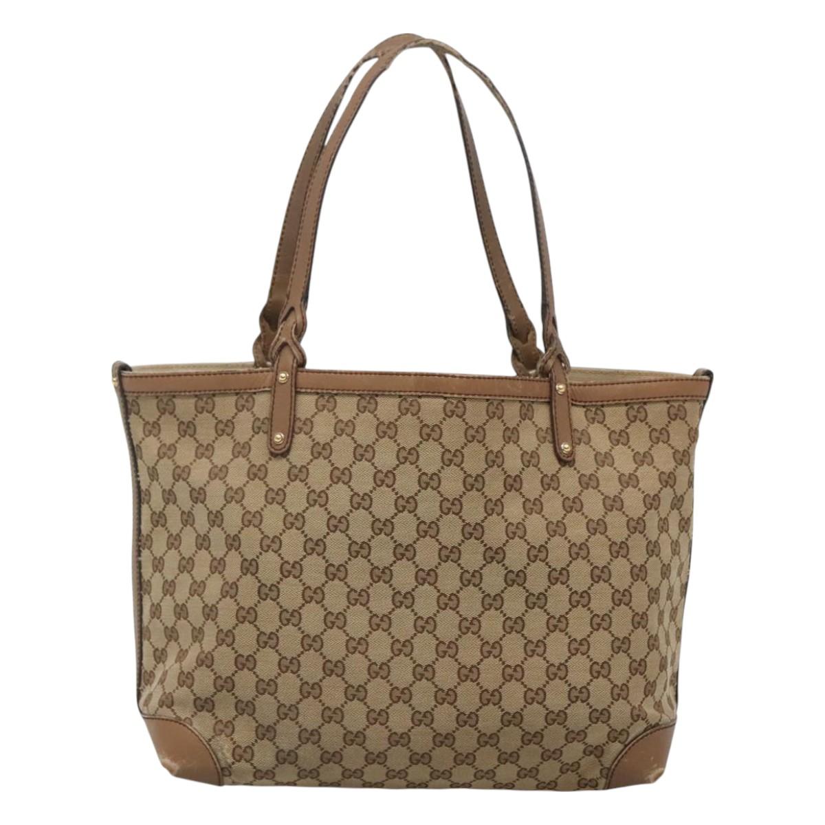 GUCCI GG Canvas Tote Bag Beige Gold 247209 Auth 128328