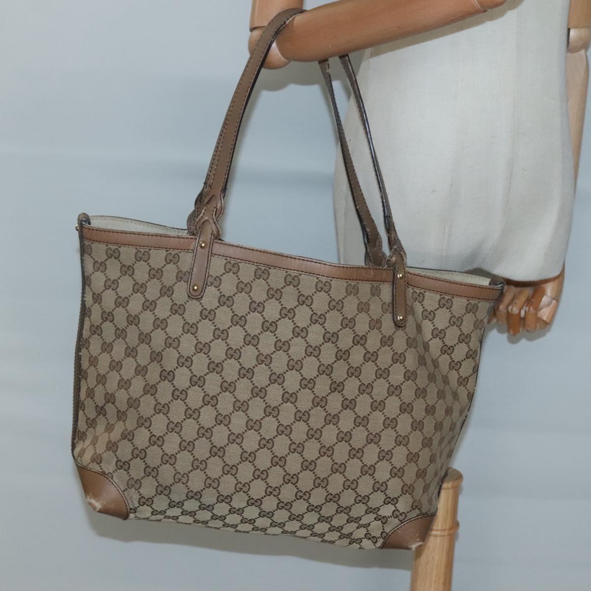 GUCCI GG Canvas Tote Bag Beige Gold 247209 Auth 128328