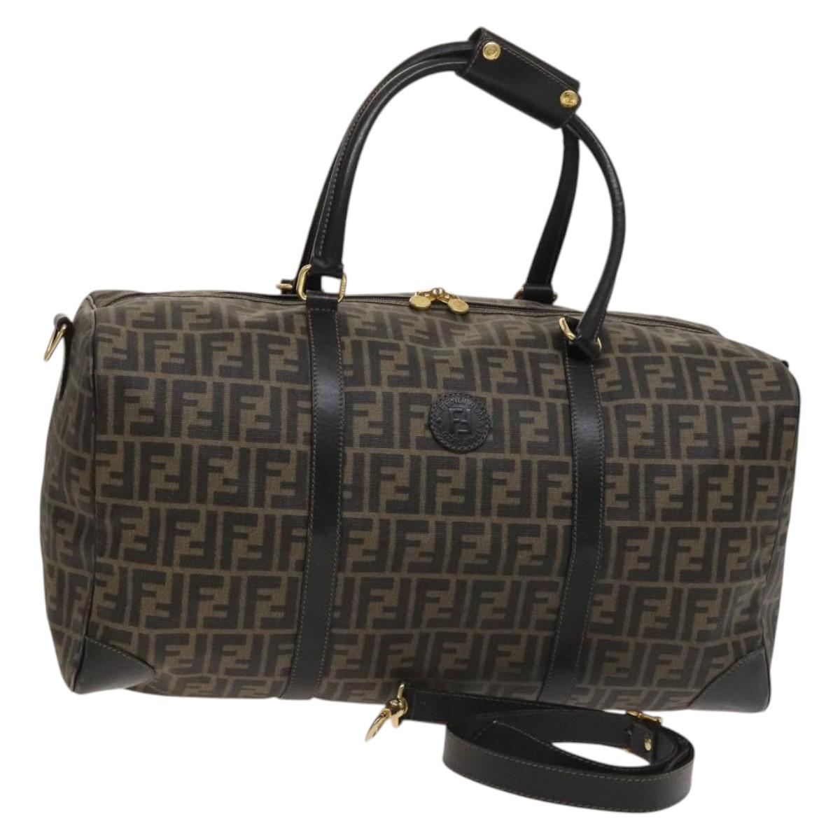 FENDI Zucca Canvas Boston Bag 2way Black Brown Auth 128331
