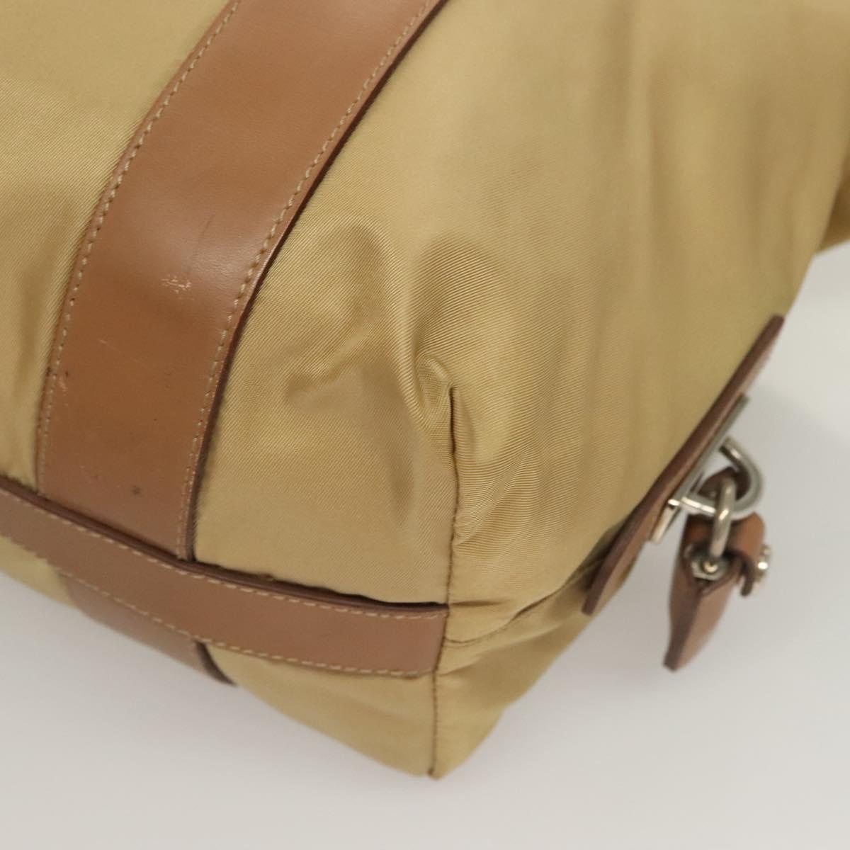 PRADA Hand Bag Nylon Beige Silver Auth 128334
