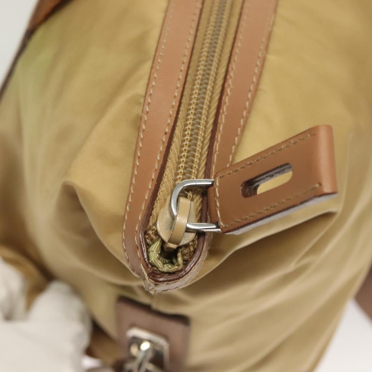 PRADA Hand Bag Nylon Beige Silver Auth 128334