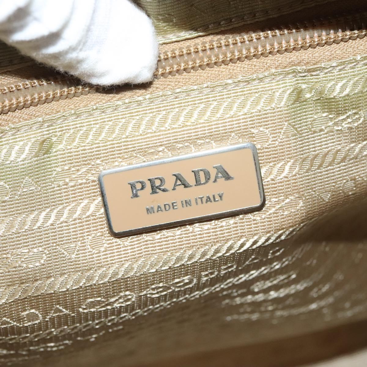 PRADA Hand Bag Nylon Beige Silver Auth 128334