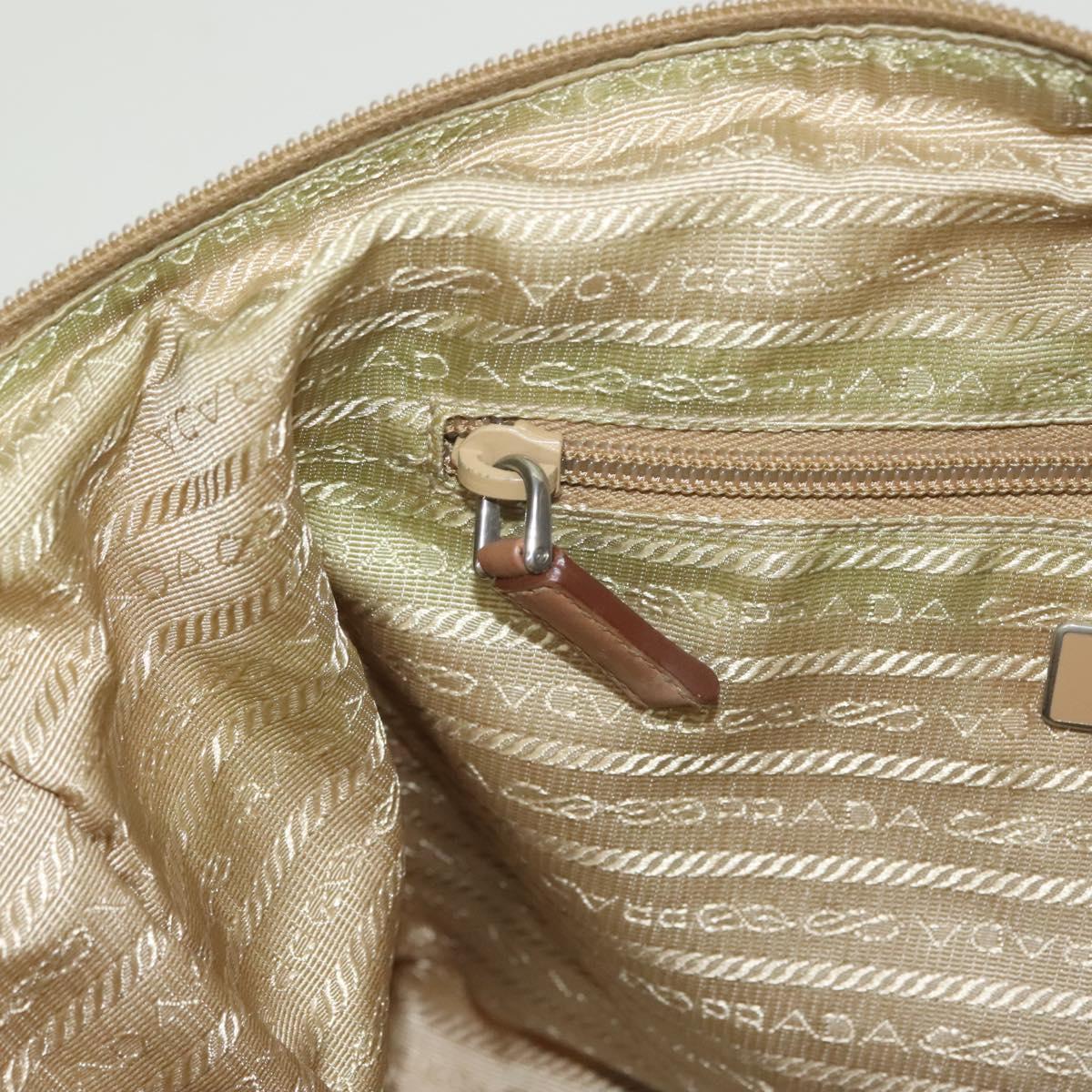 PRADA Hand Bag Nylon Beige Silver Auth 128334