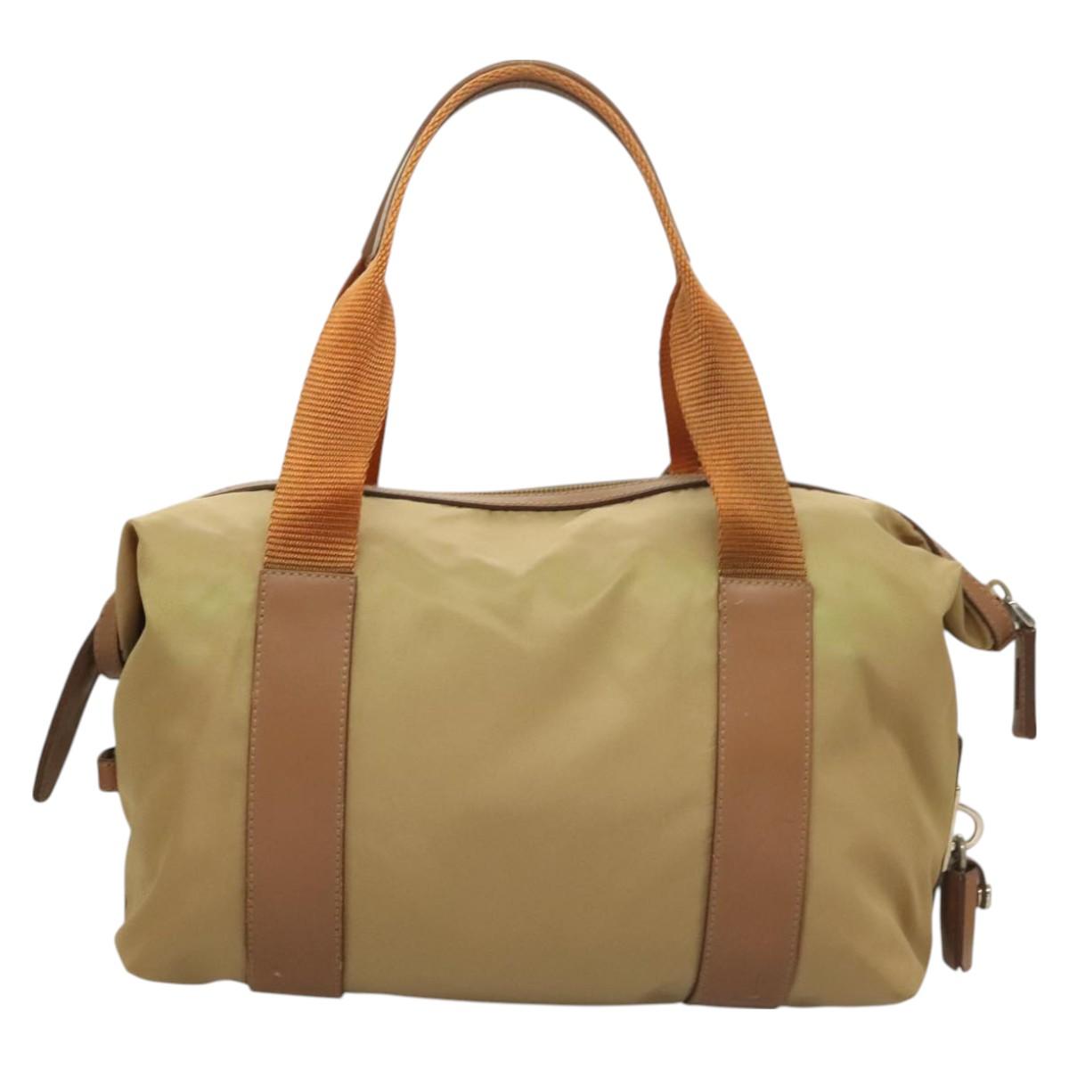 PRADA Hand Bag Nylon Beige Silver Auth 128334