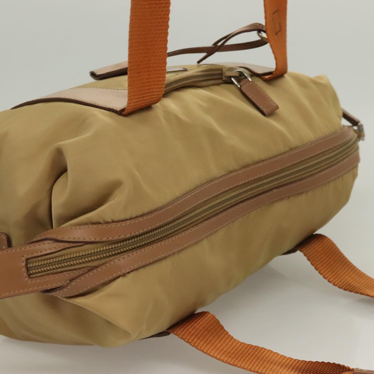 PRADA Hand Bag Nylon Beige Silver Auth 128334