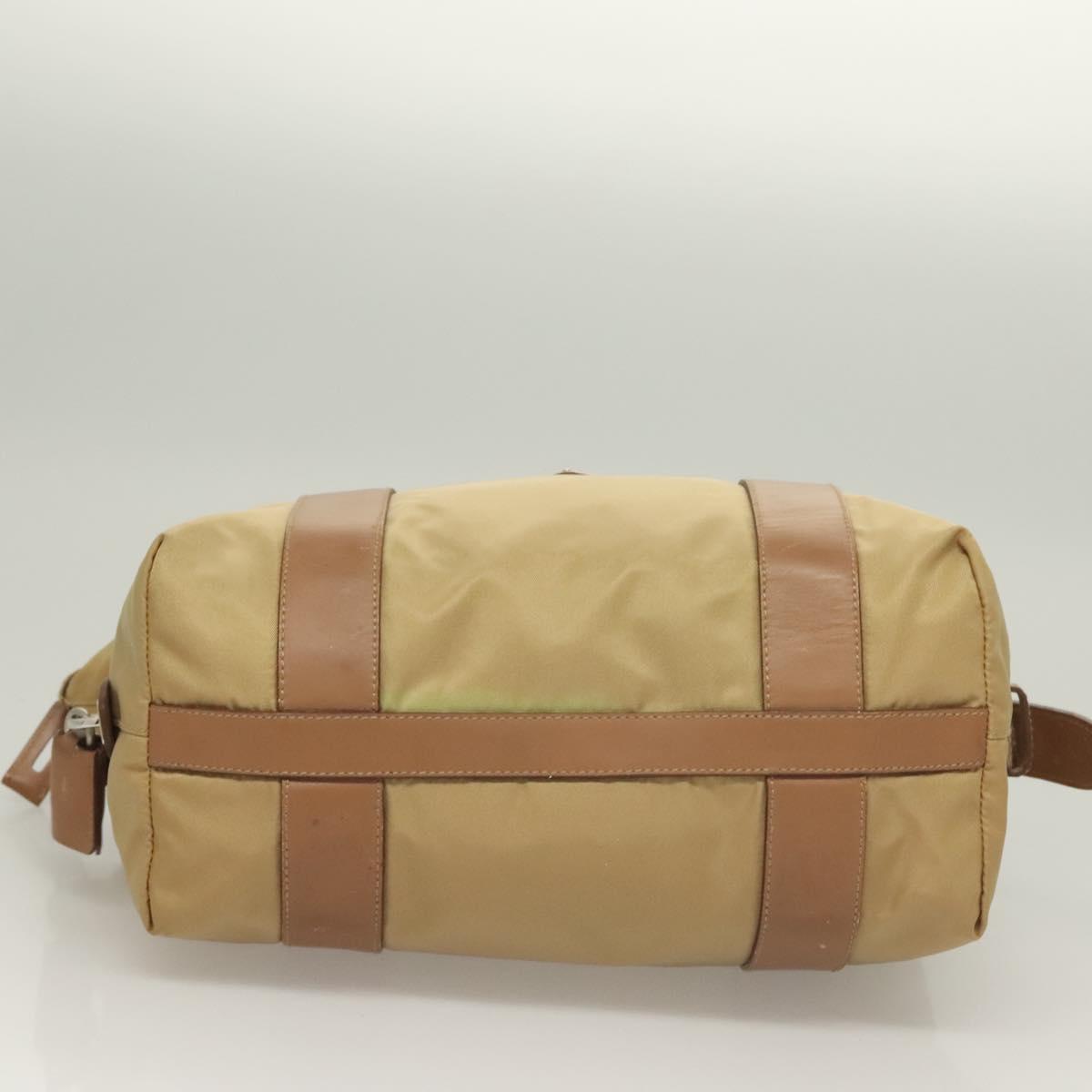PRADA Hand Bag Nylon Beige Silver Auth 128334